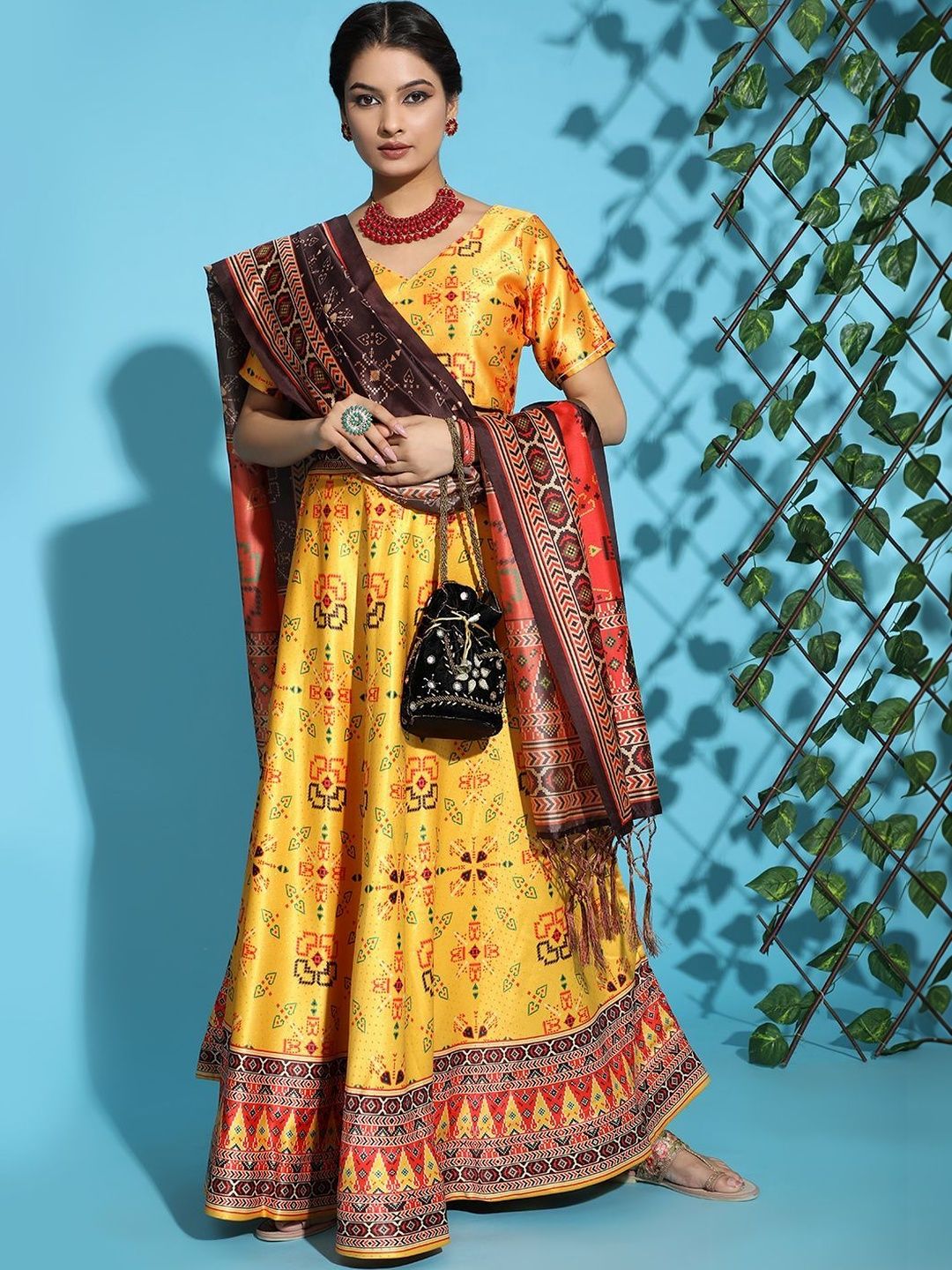 KAHIRAA WHOLETEX Printed Semi-Stitched Lehenga & Unstitched Blouse With Dupatta