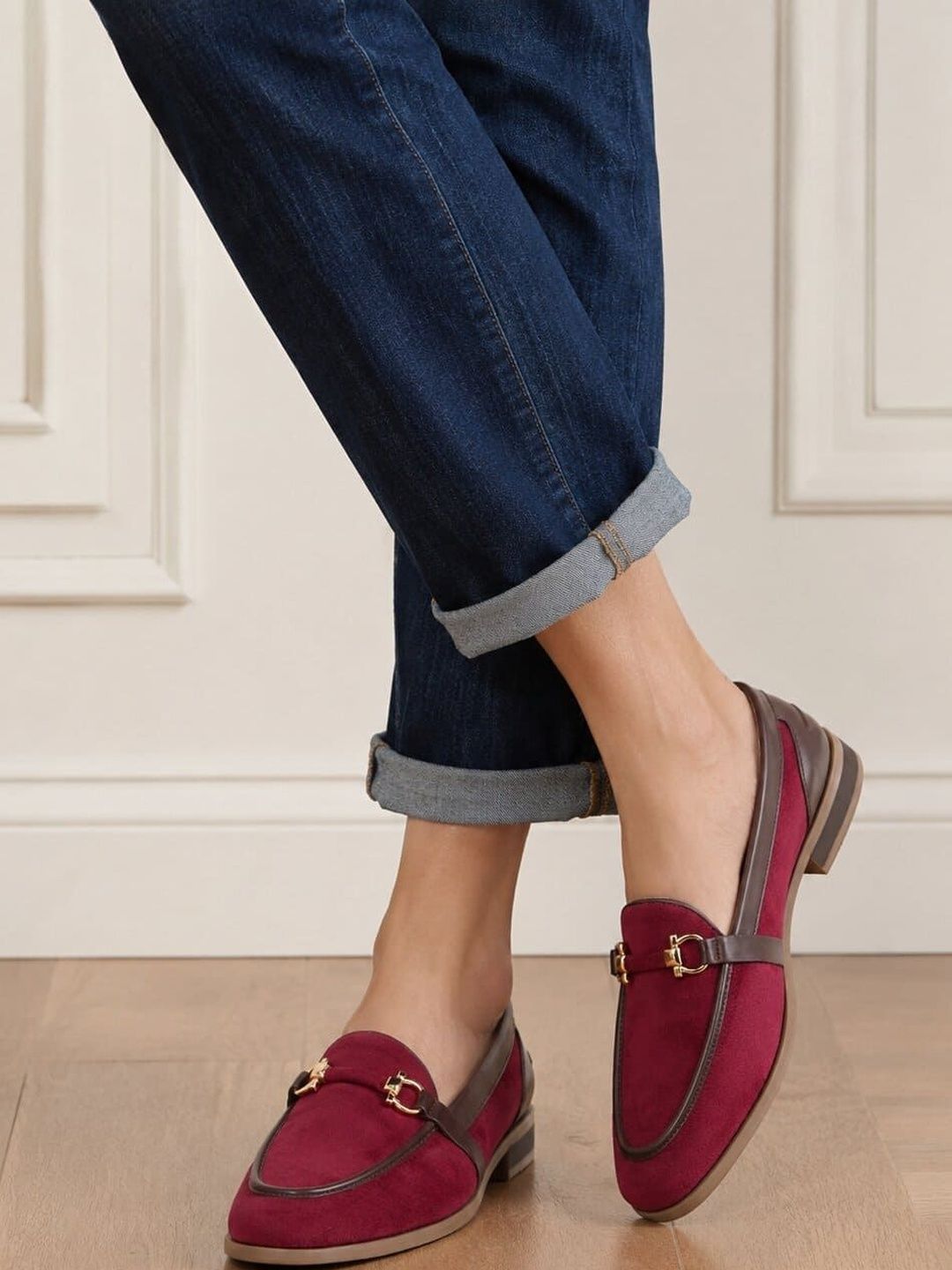 San Frissco Women Bordo Solid Suede Horsebit Slip-On Formal Loafers