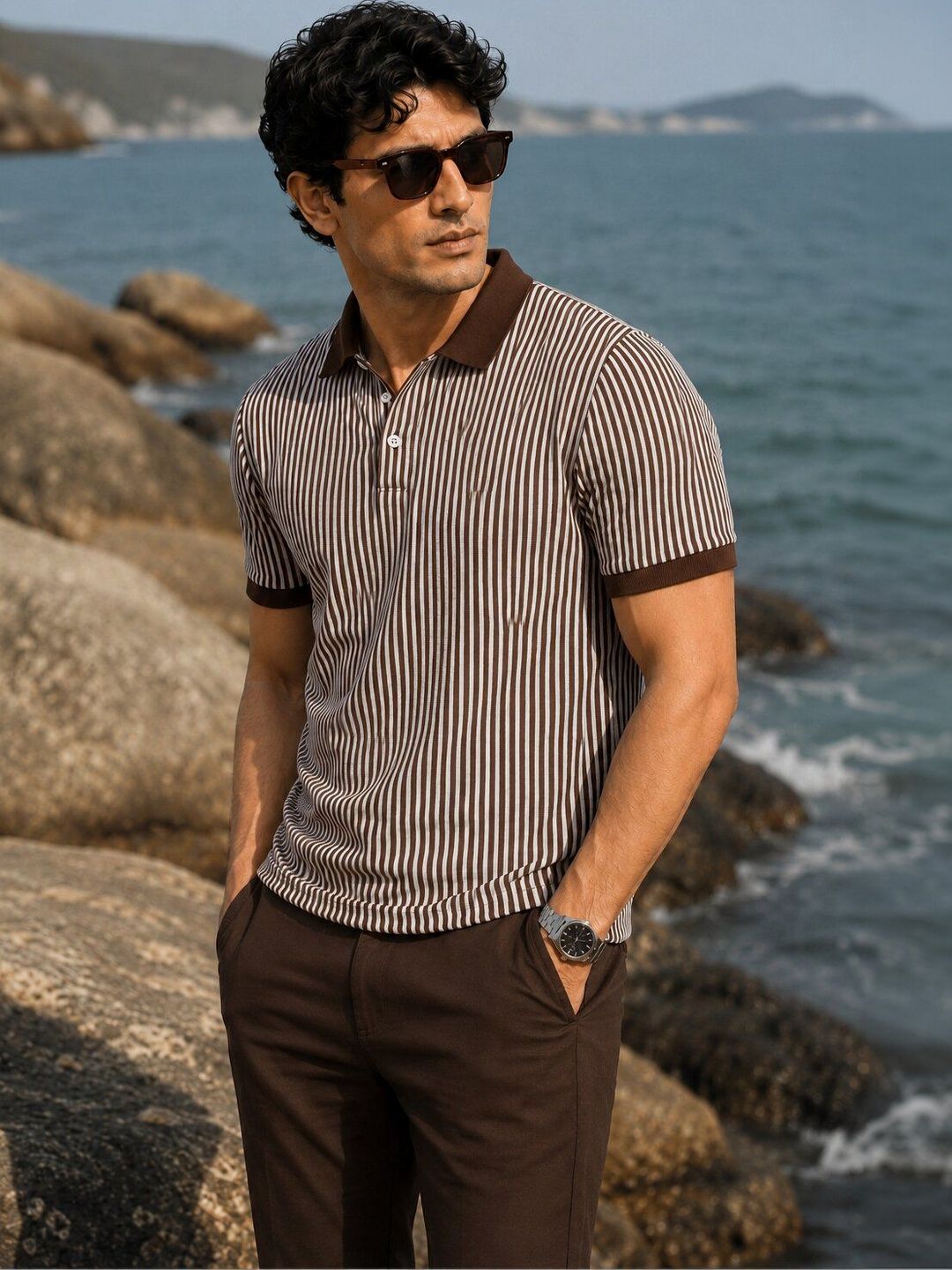 Mast & Harbour Men Striped Polo Collar T-shirt