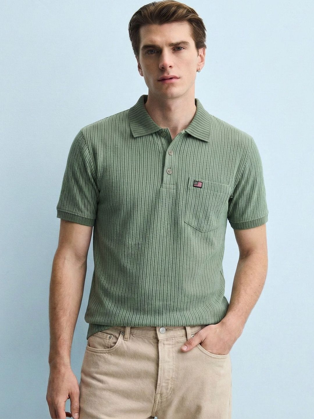 Moda Rapido Men Brand Logo Polo Collar Pockets T-shirt
