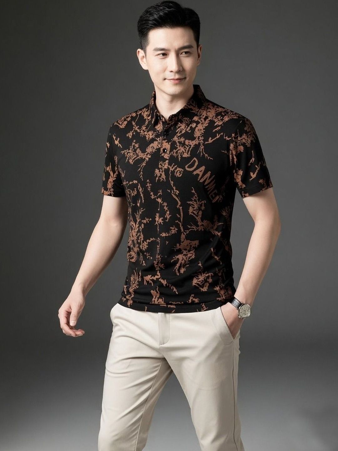 VOOTER Men Printed Polo Collar T-shirt