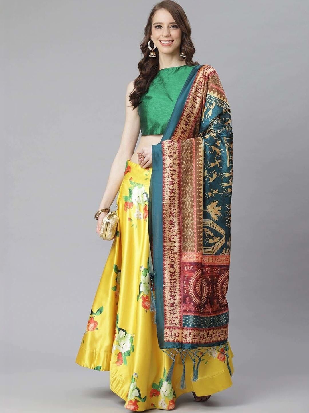 KAHIRAA WHOLETEX Block Print Semi-Stitched Lehenga & Unstitched Blouse With Dupatta