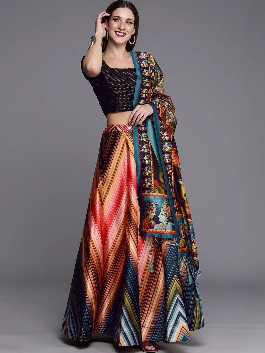 KAHIRAA WHOLETEX Embellished Semi-Stitched Lehenga & Unstitched Blouse With Dupatta
