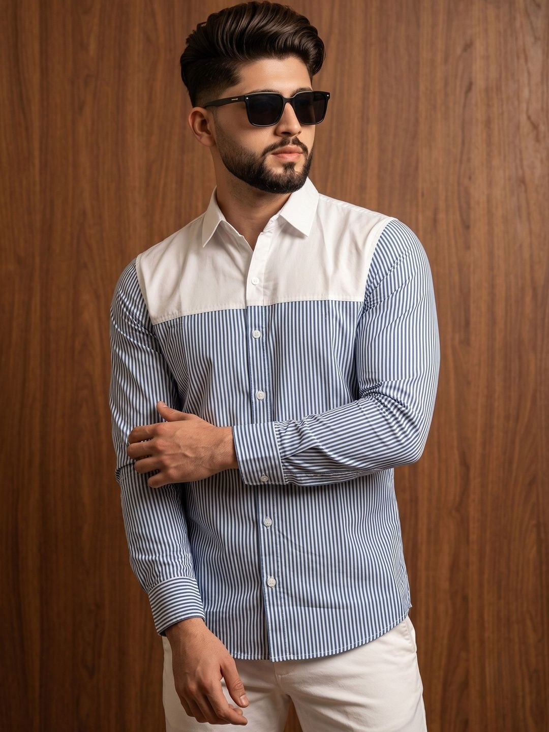 N AND J Men Slim Fit Striped Casual Shirt