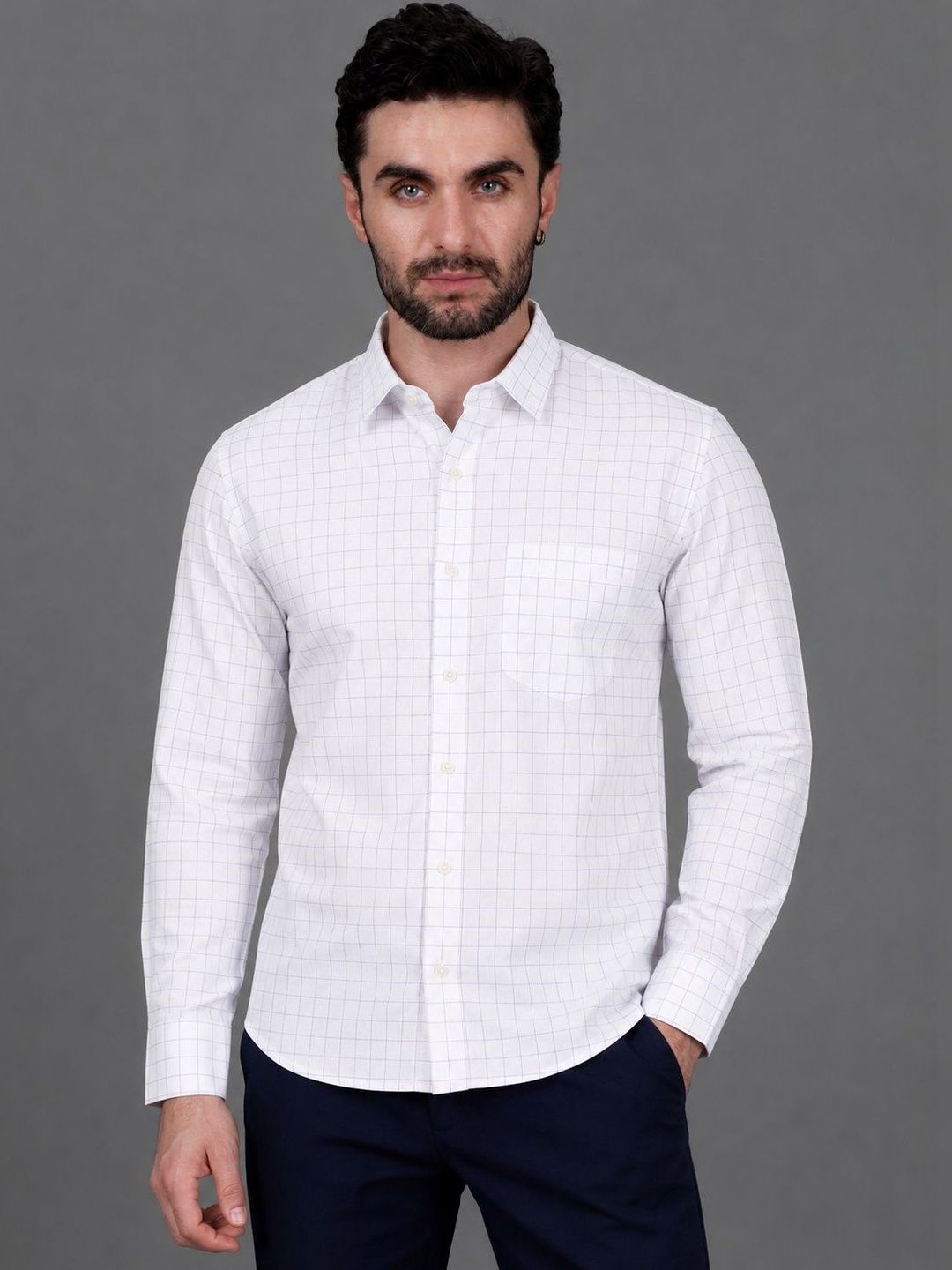 FRENCH CROWN Men Standard Grid Tattersall Checks Checked Casual Shirt