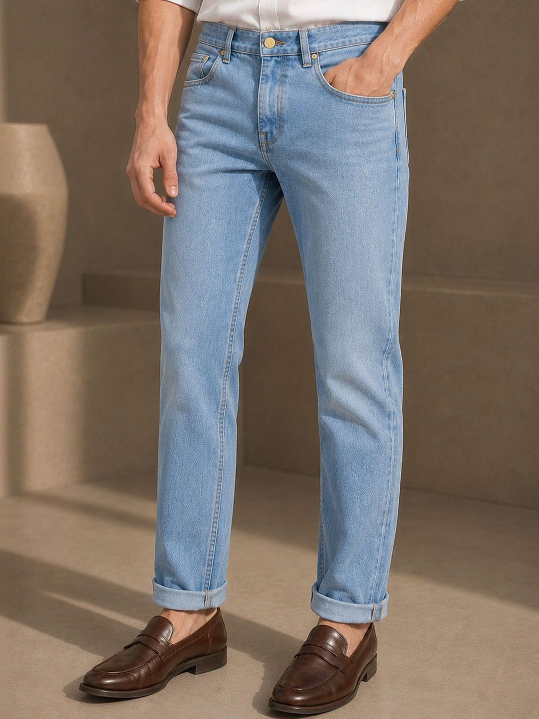 Hancock Men Classic Straight Fit Mid-Rise Stretchable Jeans