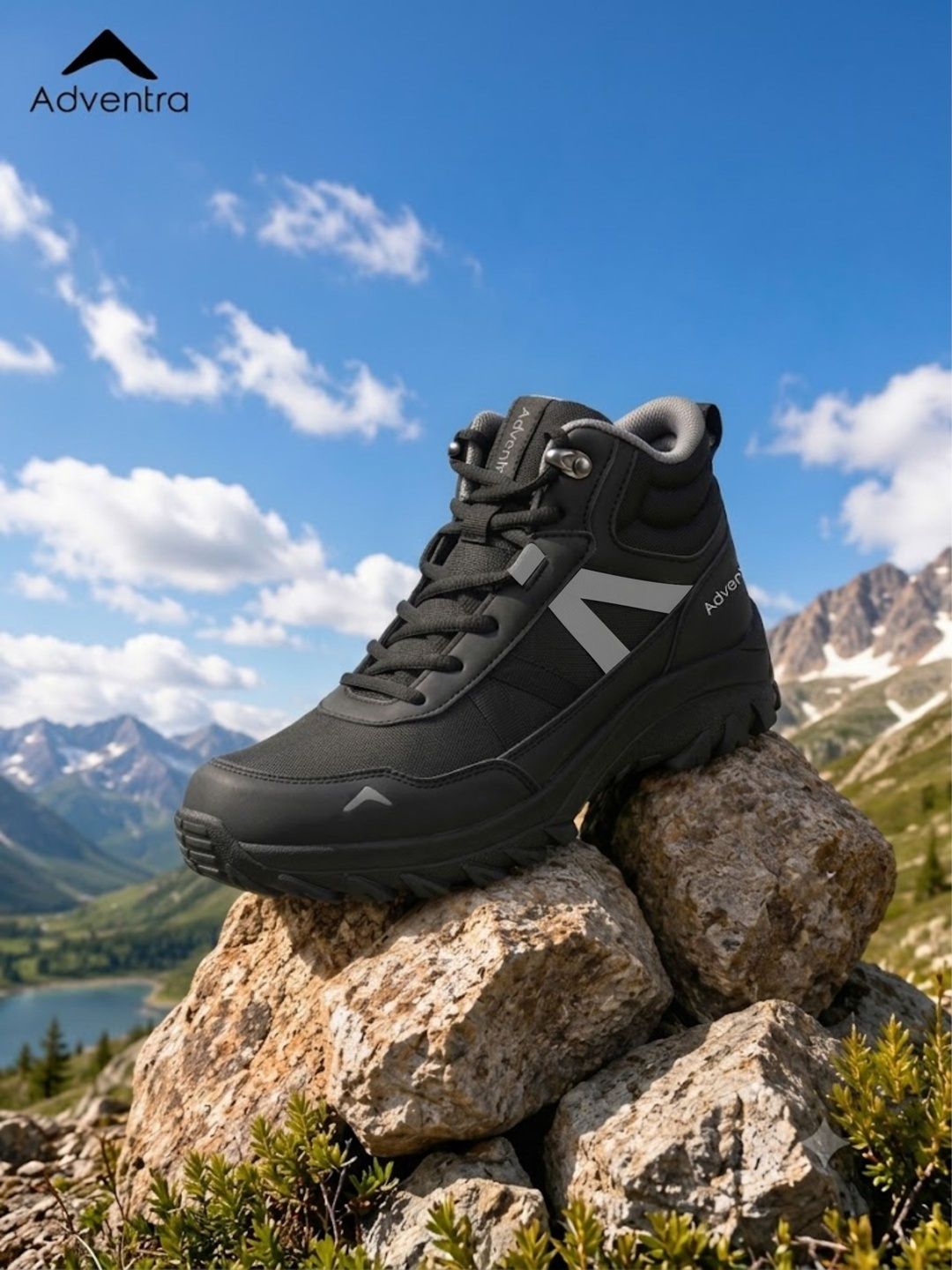 Adventra Sports Adventra Sports Men Black Mid Top Hiking Shoes with AntiSkid Full Rubber Sole EH900