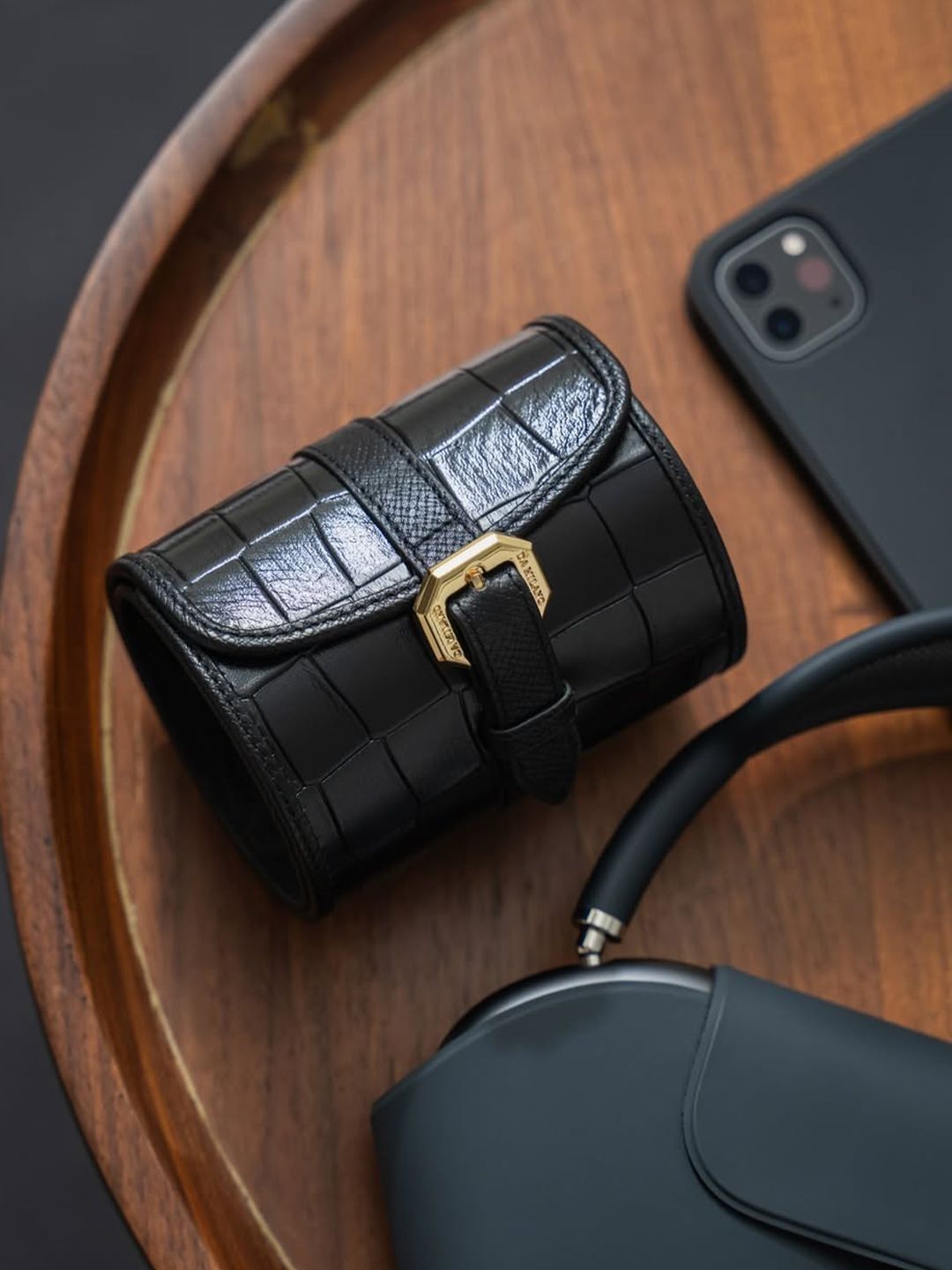 Da Milano Da Milano Black Textured Leather 1 Slot Watch Organiser