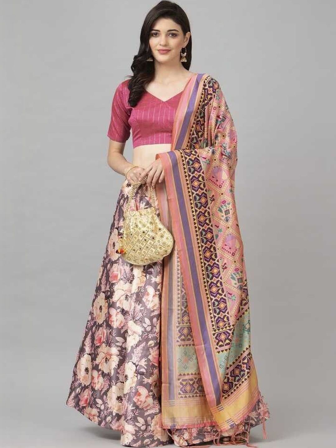 KAHIRAA WHOLETEX Semi-Stitched Lehenga & Unstitched Blouse With Dupatta