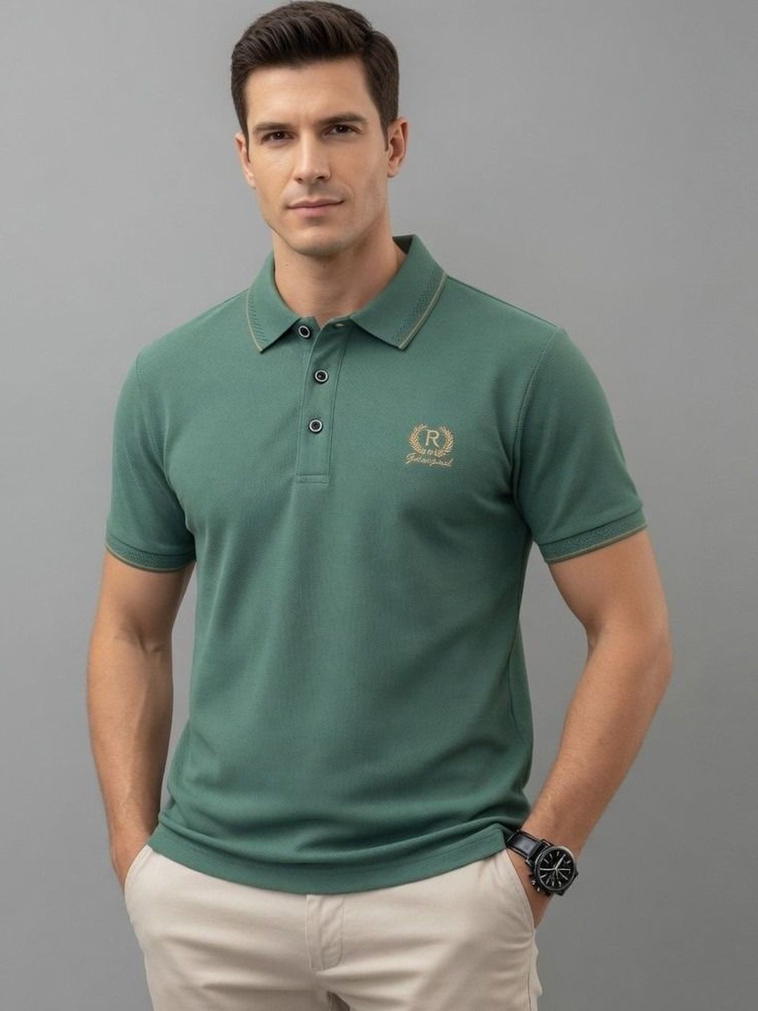 VOOTER Men Brand Logo Polo Collar T-shirt