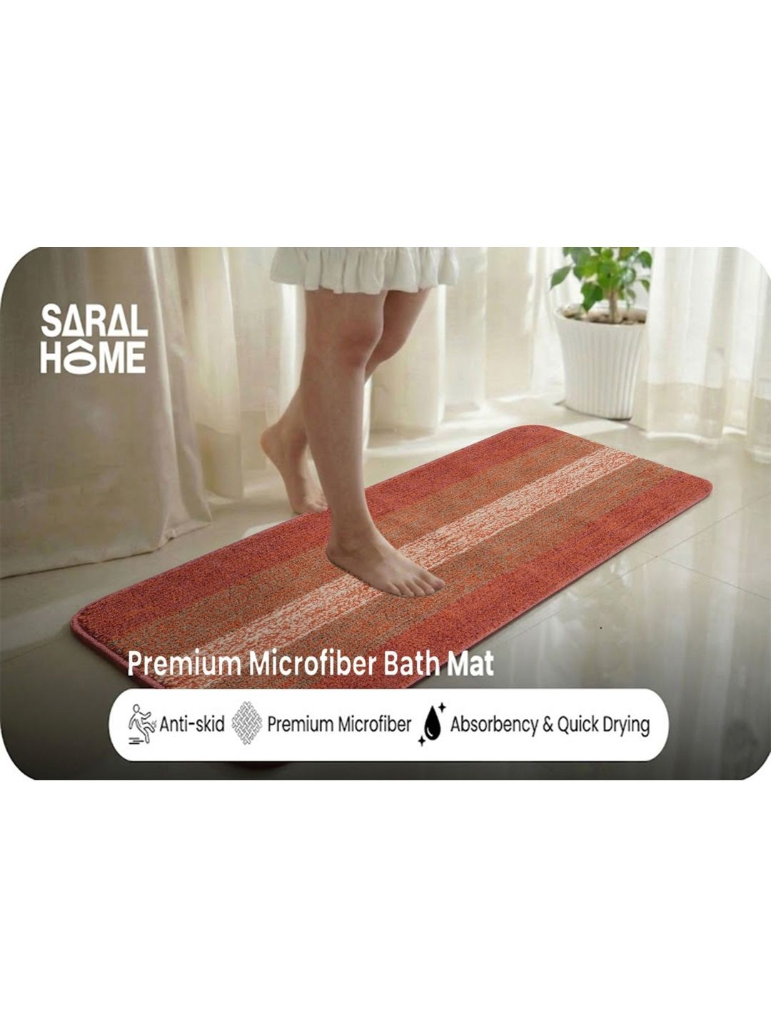 Saral Home Rust Color & White Striped Anti-Slip Runner