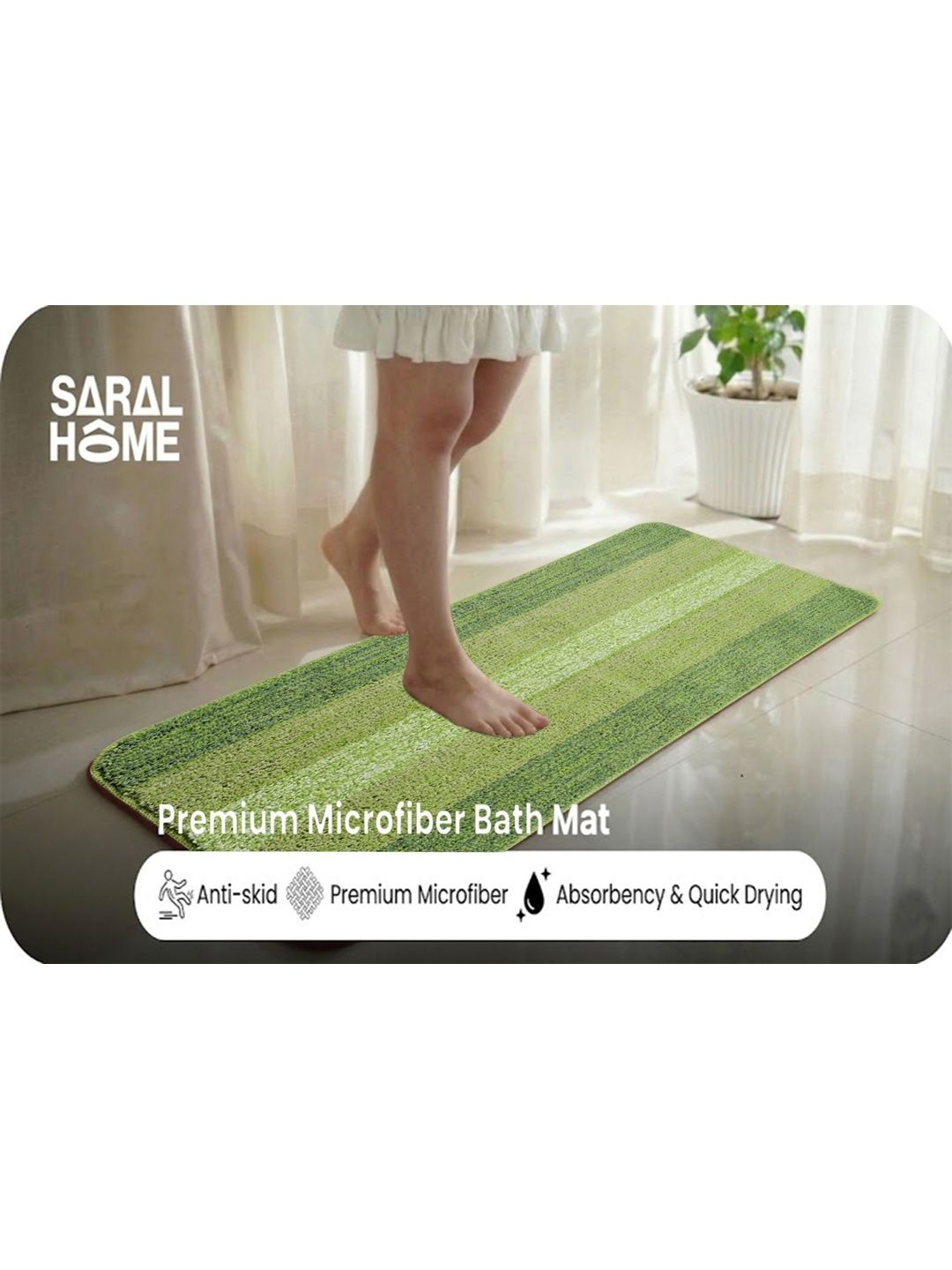 Saral Home Green Striped Microfiber Anti-Slip Multipurpose Runner