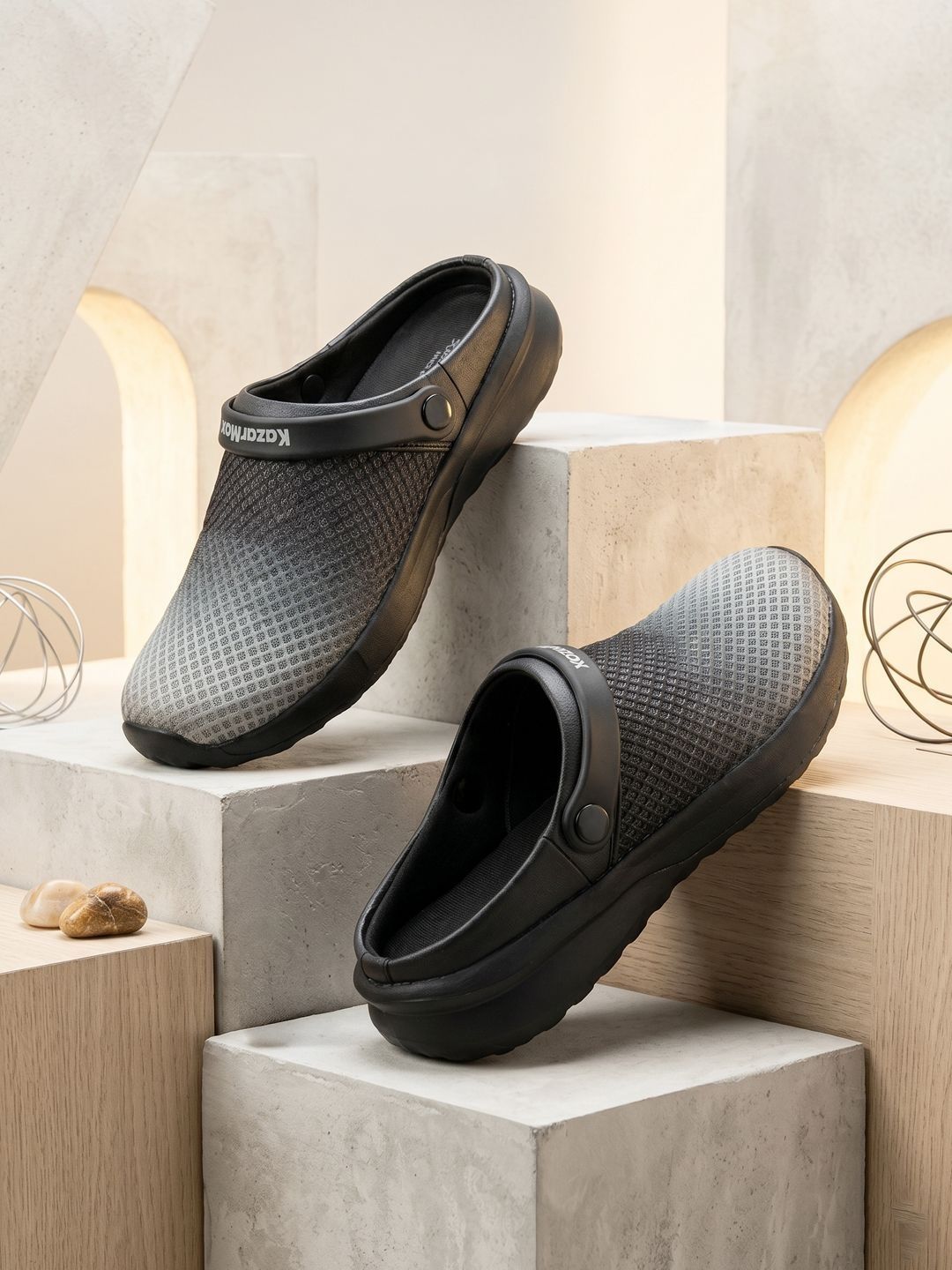 KazarMax Men Black Grey Mesh Comfort Fit Lightweight Clogs Sandal with Backstrap