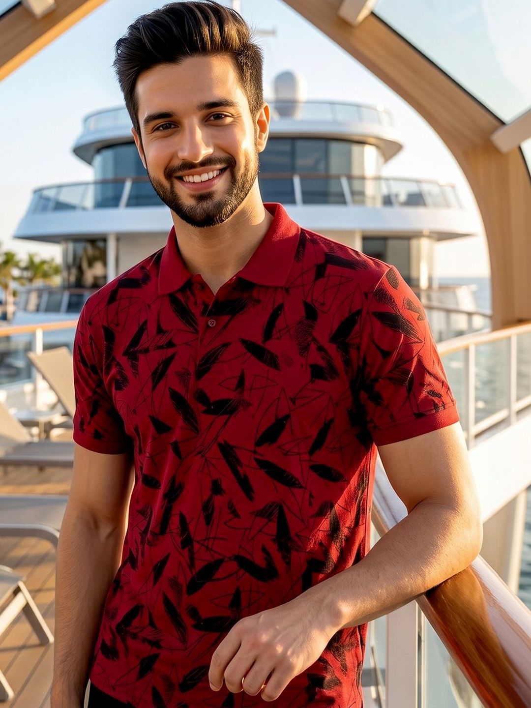CLOUD COTTON Men Printed Polo Collar T-shirt