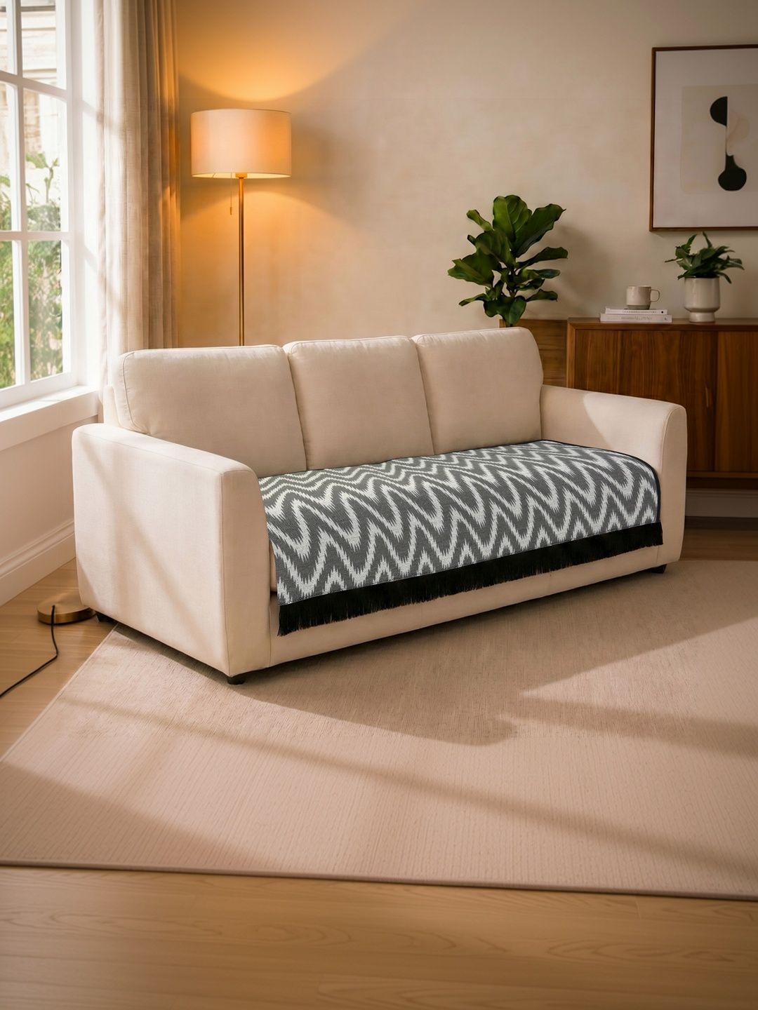 Saral Home Saral Home Grey Printed Cotton Blend 1 Piece Sofa Cover Without Arms