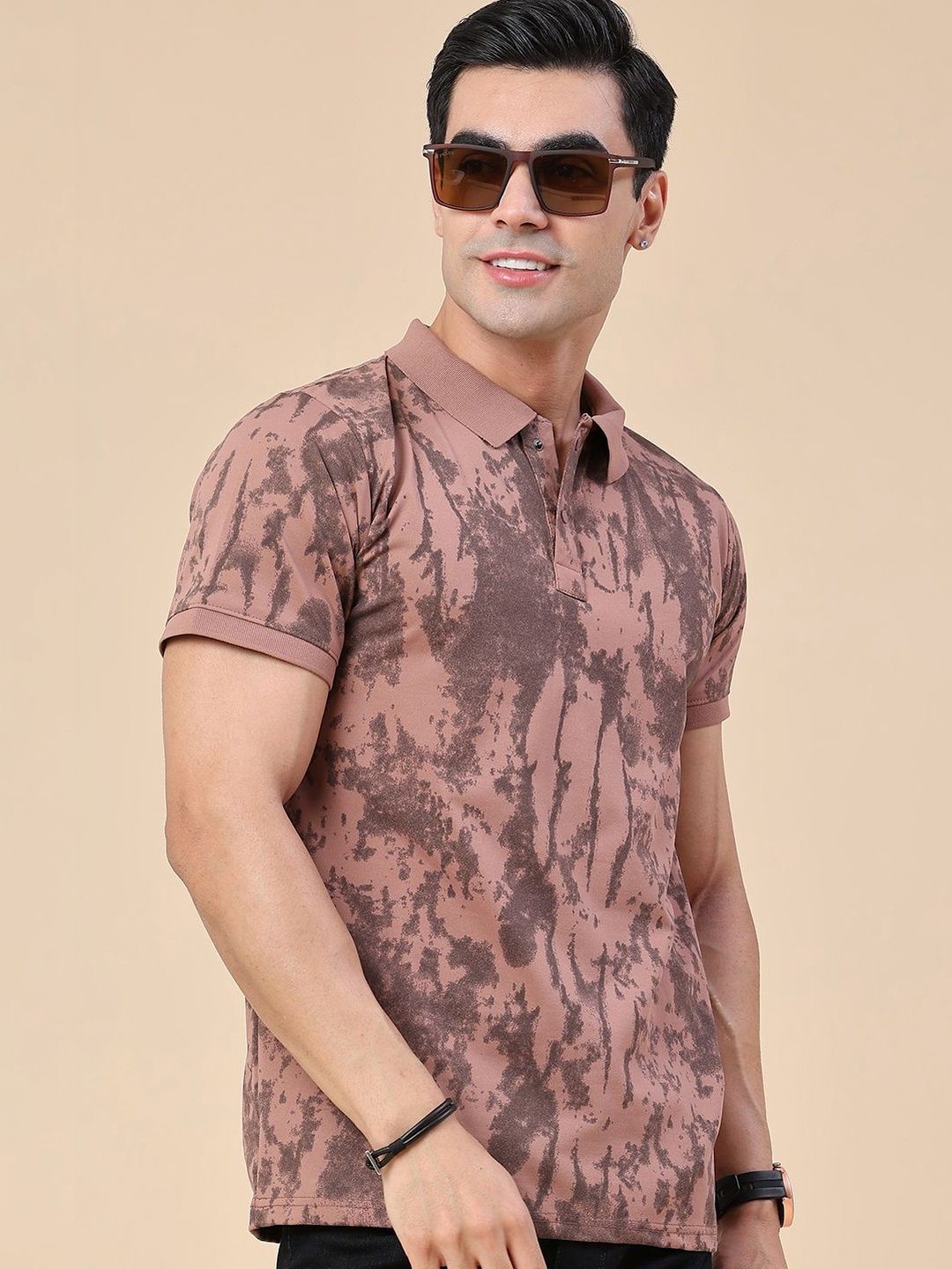 V-Mart Men Tie and Dye Printed Polo Collar T-shirt