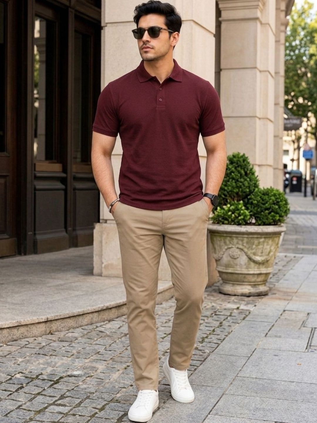 Roadster Men Solid Pure Cotton Polo Collar T-shirt
