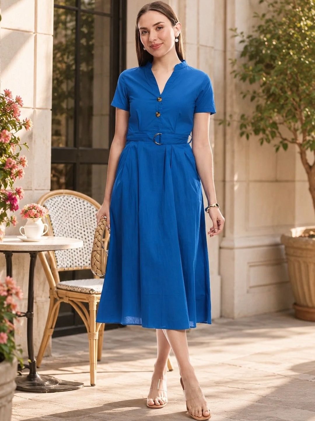 A-Line Midi Dress Virgio Cotton Midi Dress With Belt