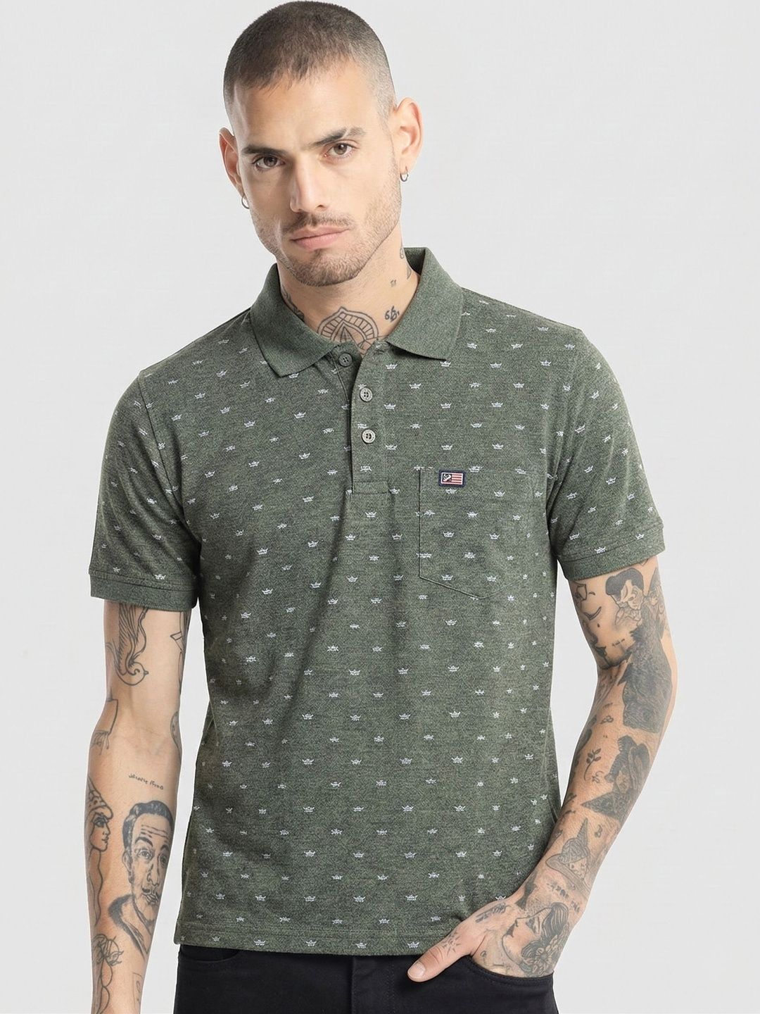 Moda Rapido Men Printed Polo Collar Pockets T-shirt