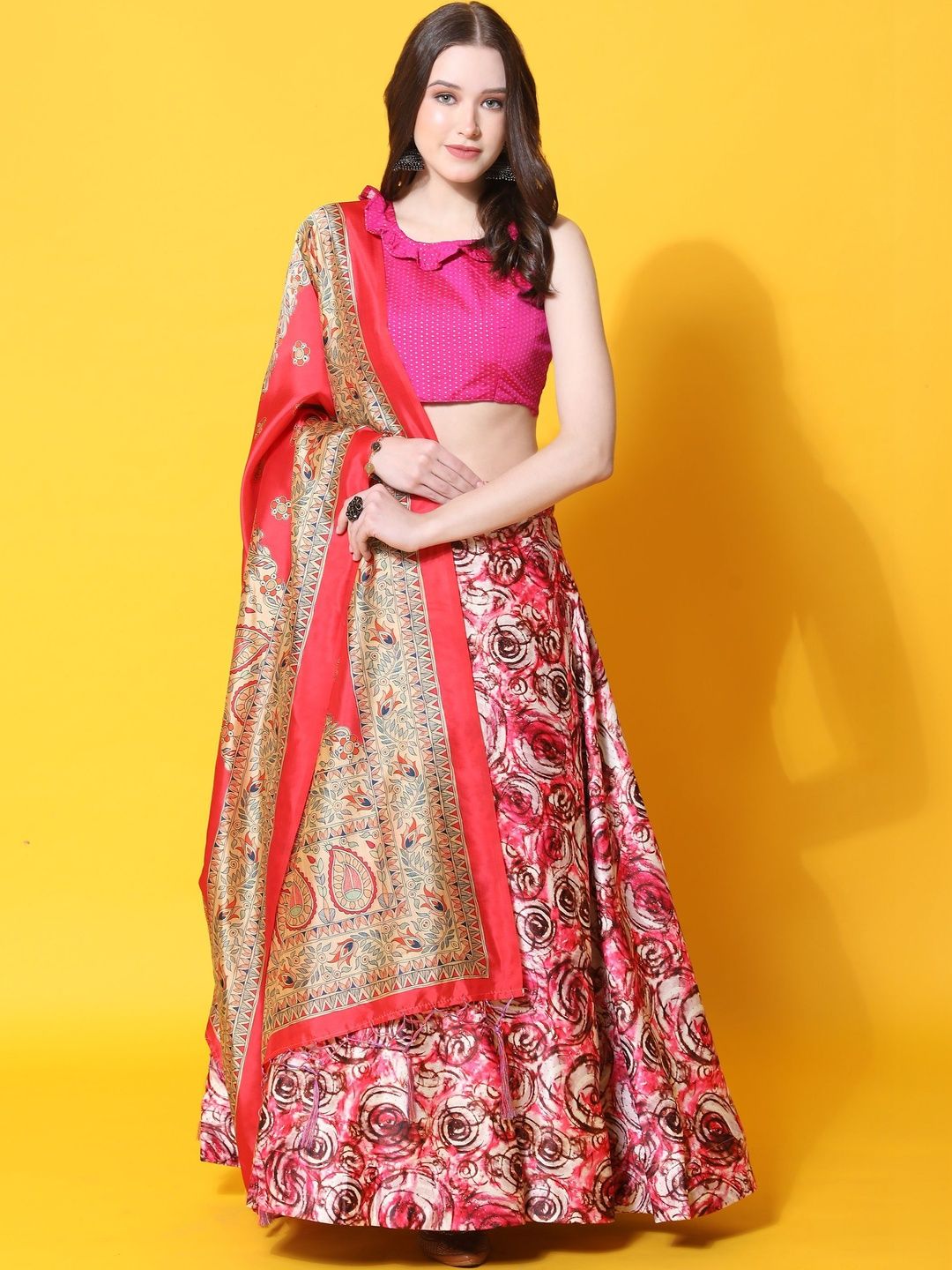KAHIRAA WHOLETEX Semi-Stitched Lehenga & Unstitched Blouse With Dupatta
