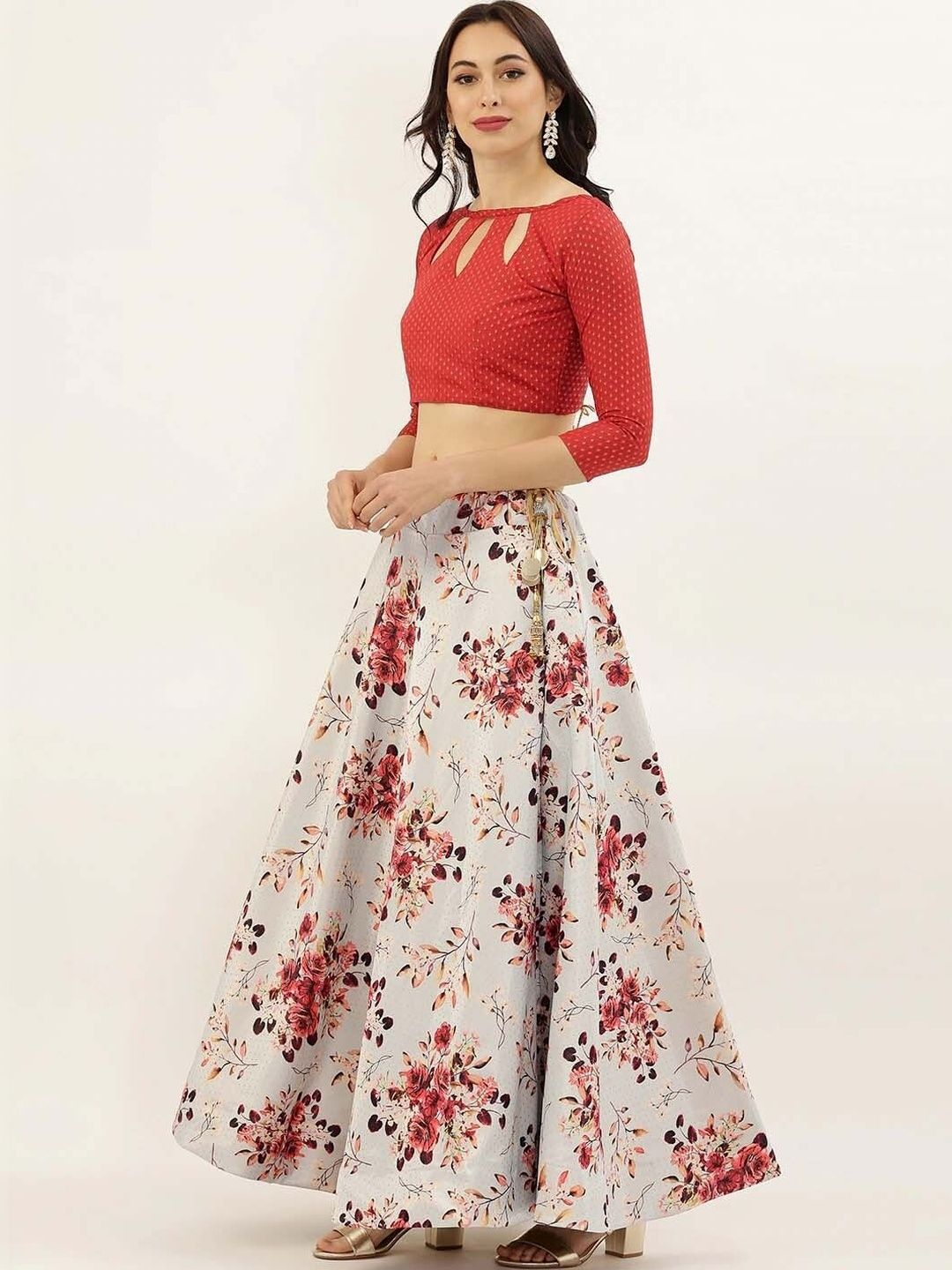 KAHIRAA WHOLETEX Printed Semi-Stitched Lehenga & Unstitched Blouse With Dupatta