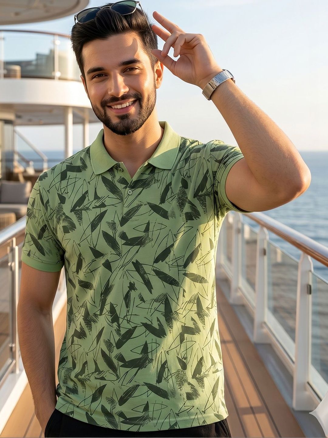 CLOUD COTTON Men Printed Polo Collar T-shirt