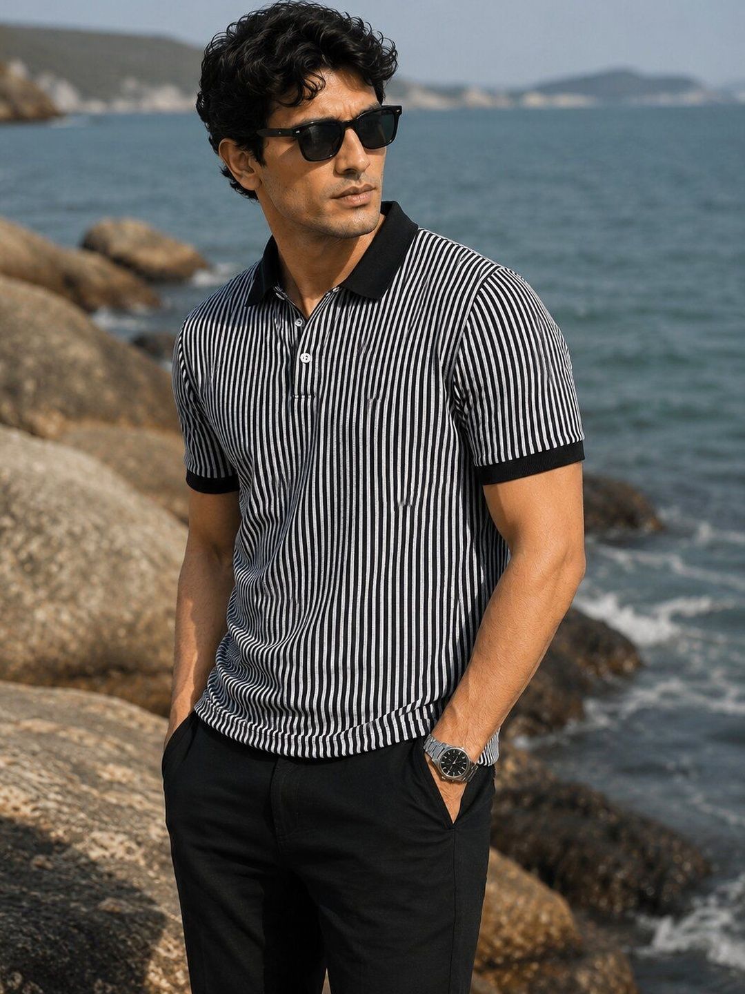 Mast & Harbour Men Striped Polo Collar T-shirt