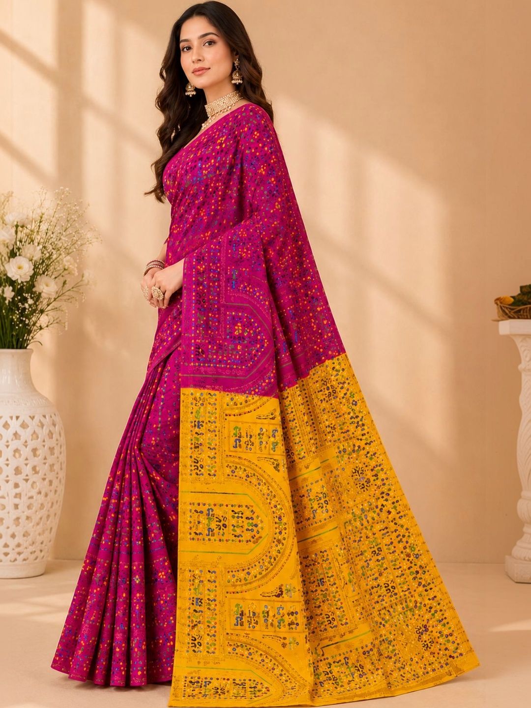 HERE&NOW X Minu Fashions Floral Pure Cotton Block Print Saree