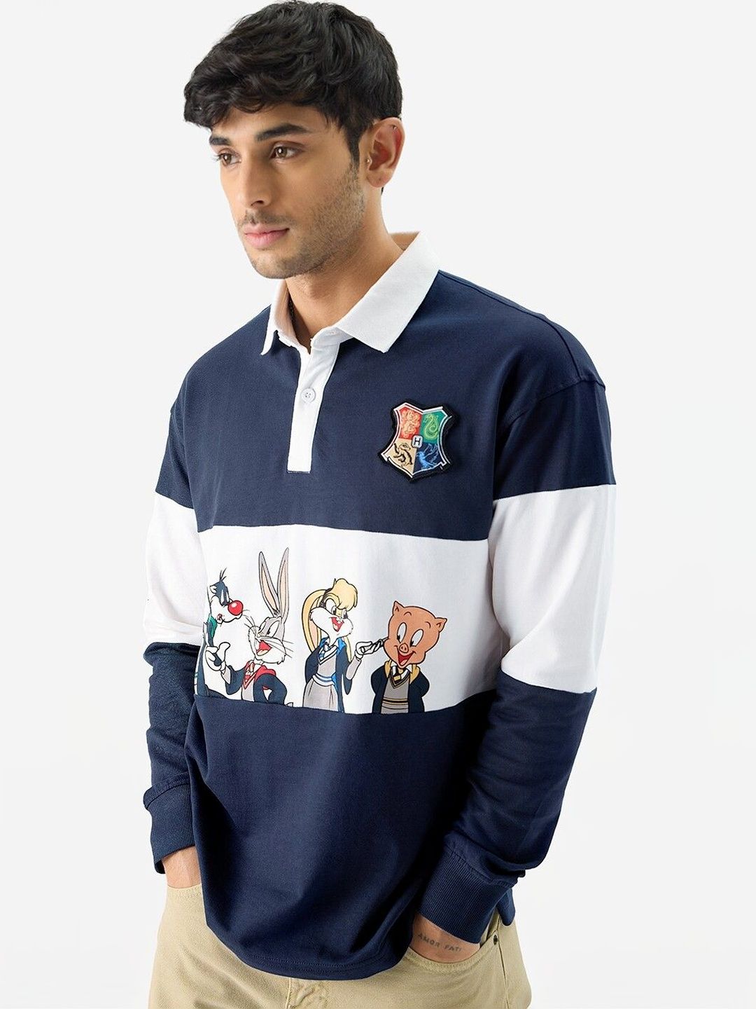 Pagalpan Men Colourblocked Polo Collar Applique T-shirt