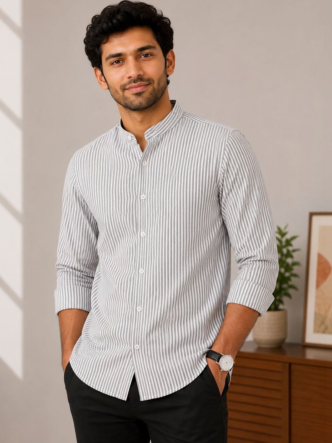 HERE&NOW Men Standard Striped Casual Shirt