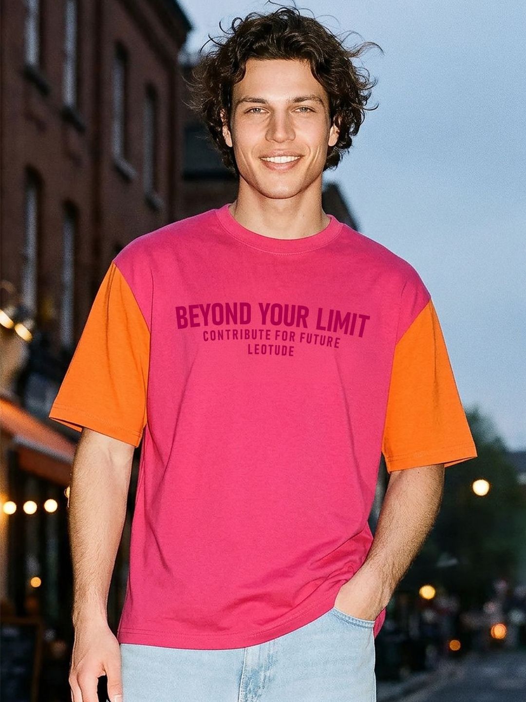 JUST ROAR Men Typography Colourblocked T-shirt