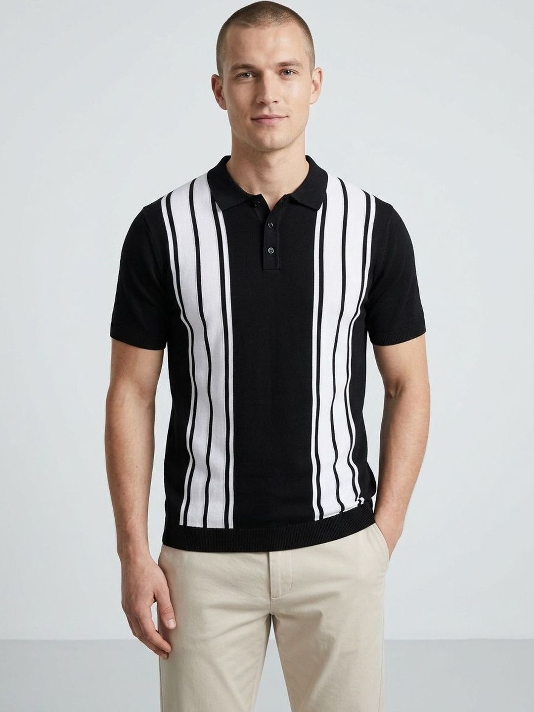 HERE&NOW Men Striped Polo Collar T-shirt