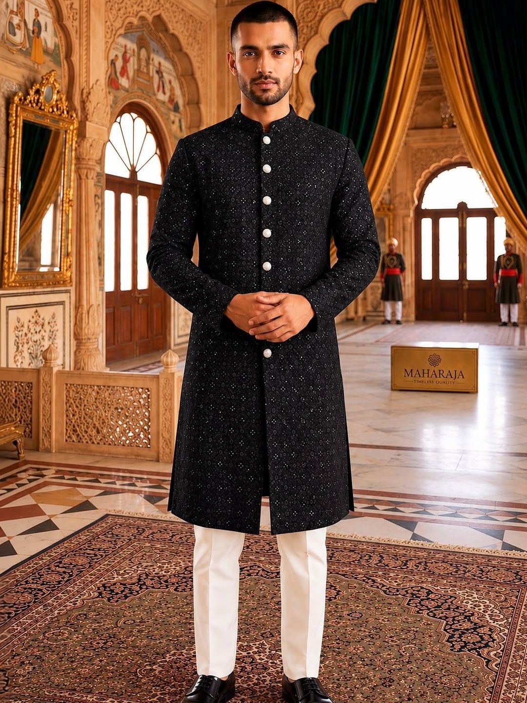 House of Pataudi House of Pataudi Men Ethnic Motifs Regular Kurta with Trousers