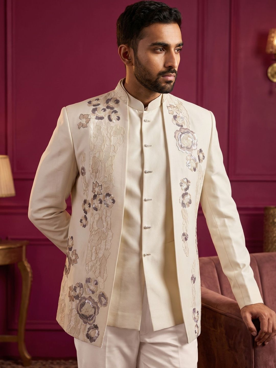 Jompers Embroidered Mandarin Collar Sherwani Set