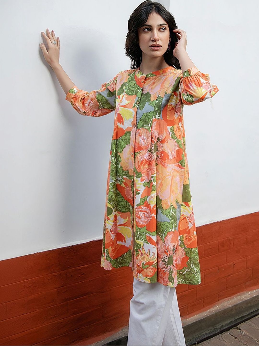 Janasya Pure Cotton Floral Printed A-line Tunic