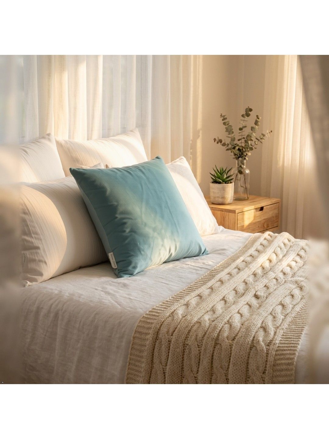 ZENSHA DECOR ZENSHA DECOR Blue & Off White Velvet Blend Square Cushion Covers