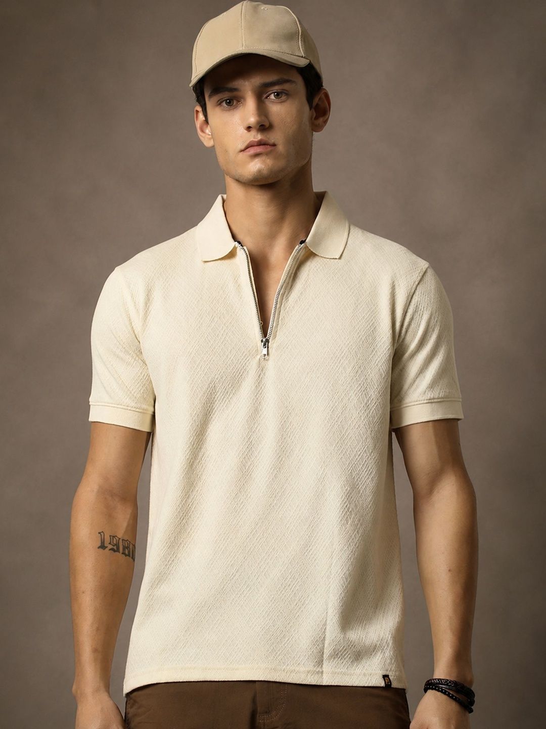 Maniac Men Self Design Polo Collar Cotton T-shirt
