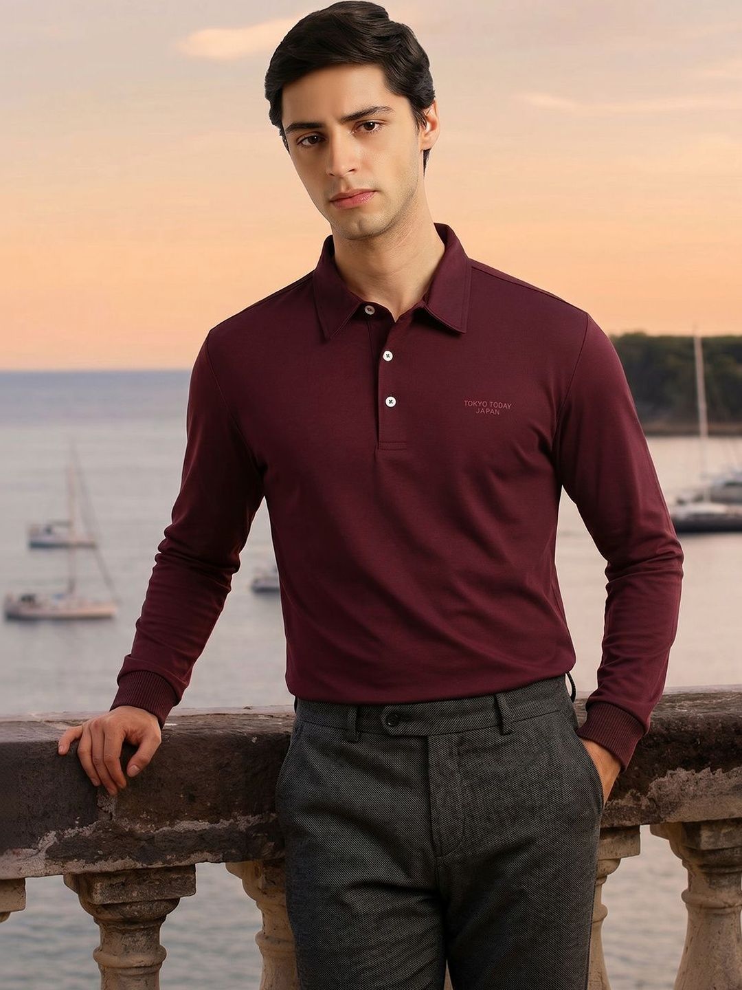Thomas Scott Men Polo Collar Viscose Rayon Regular Fit T-shirt