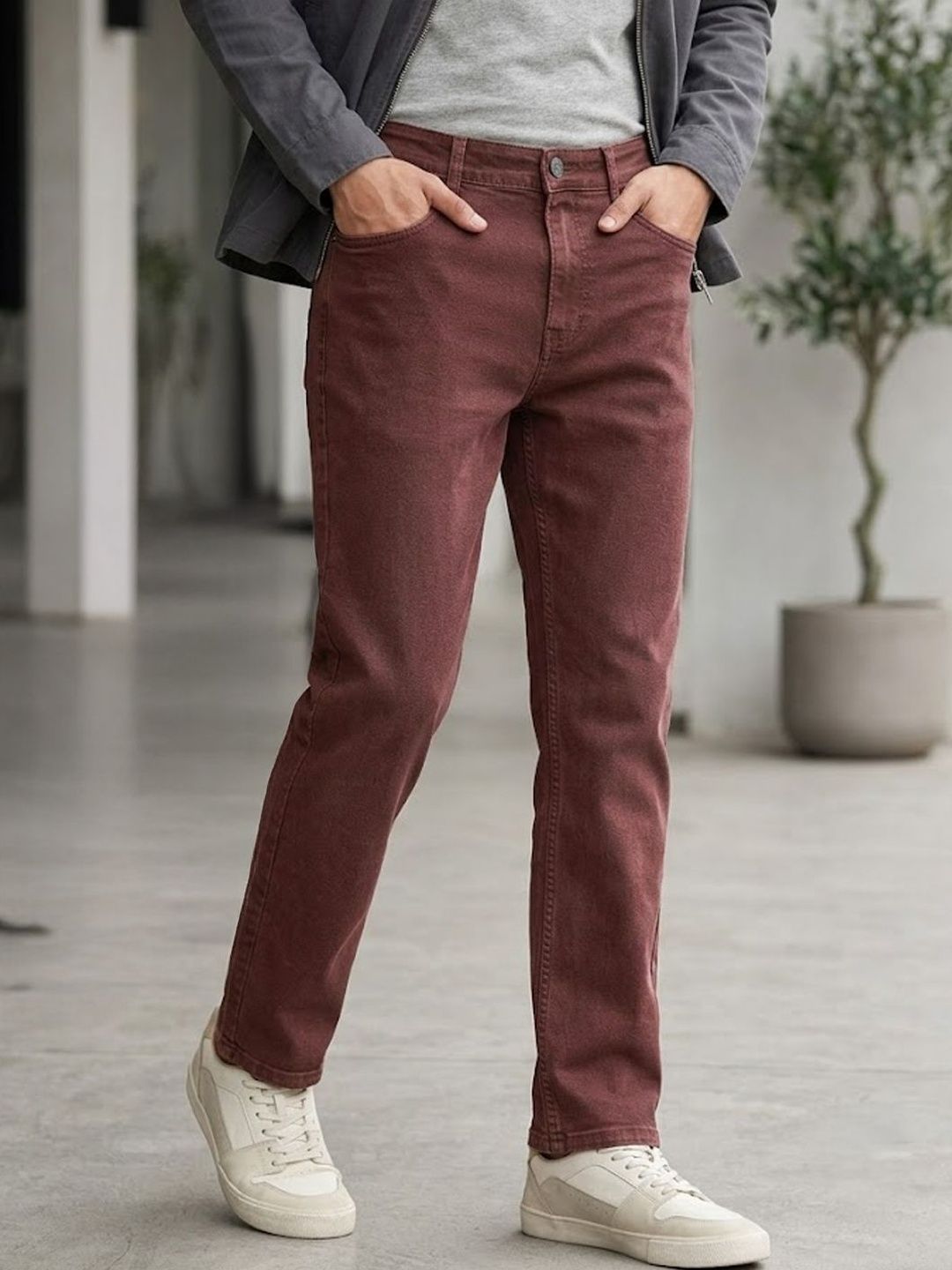 Buy Urbano Fashion Men Ecru Straight Fit Washed Stretchable Jeans