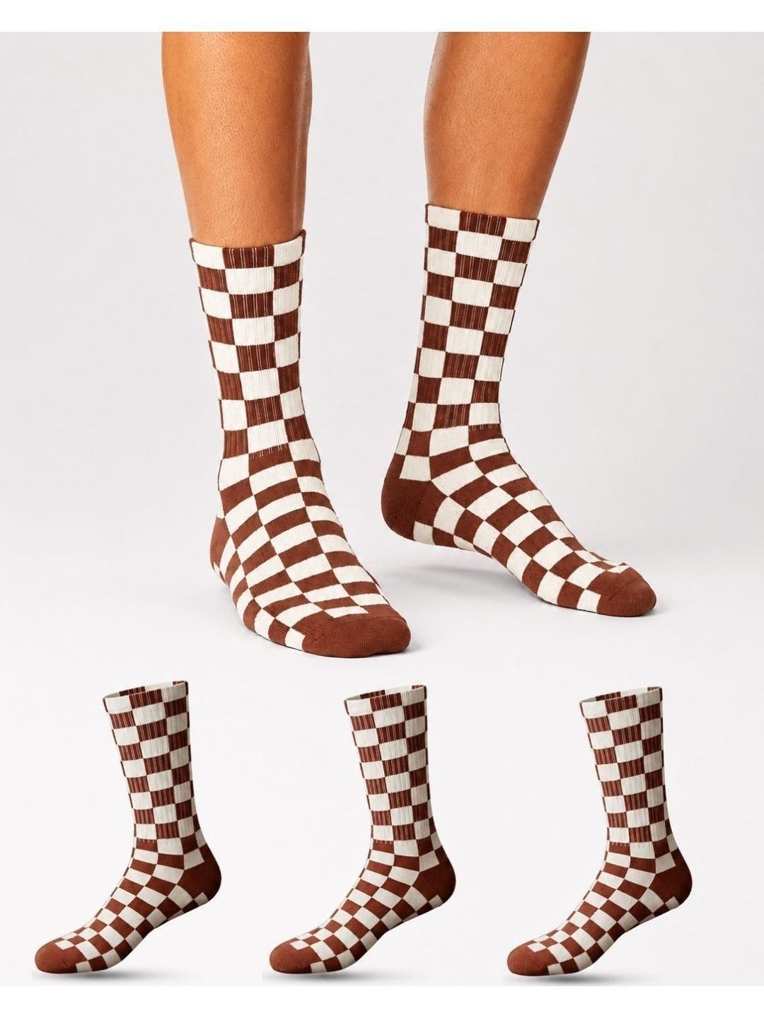Sockscarving Men Pack of 3 Cotton Checked Calf Length Socks