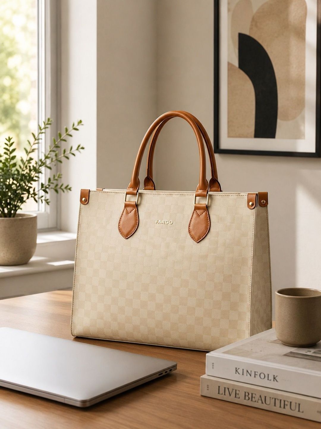 FARGO FARGO Geometric Printed Oversized Structured Tote Bag