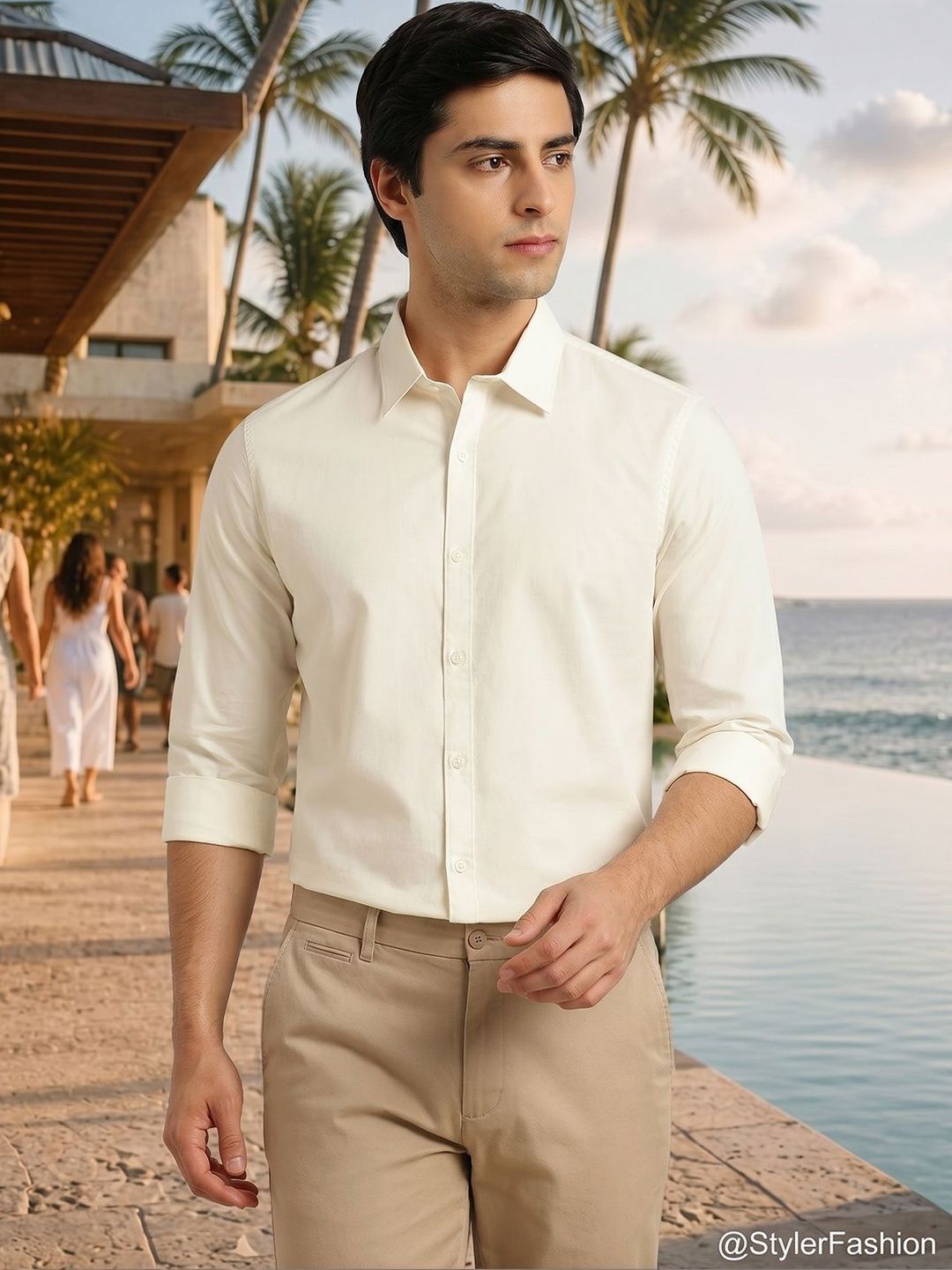 Thomas Scott Classic Slim Fit 4 Way Stretch Spread Collar Casual Shirt