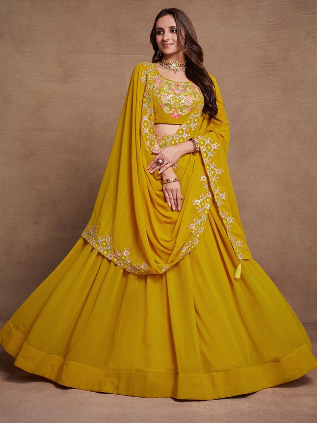 NEEL ART Embroidered Sequinned Semi-Stitched Lehenga & Unstitched Blouse With Dupatta