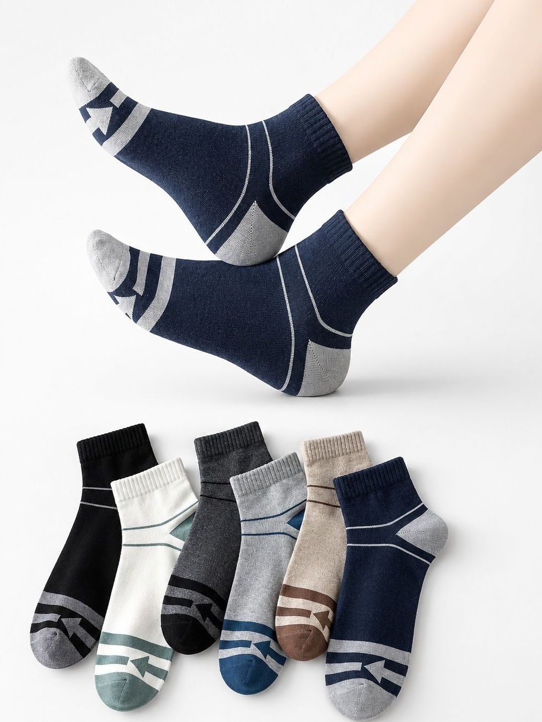 Sloxie Unisex Pack of 6 Cotton Patterned Ankle Length Socks