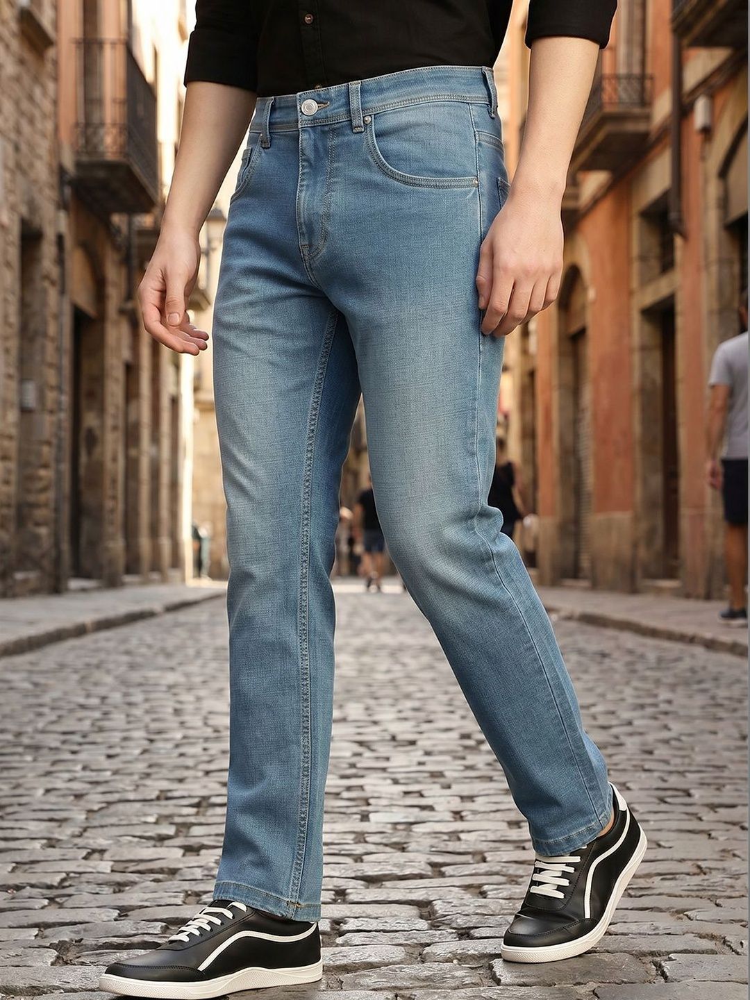 Thomas Scott Men Smart Slim Fit Mid-Rise Light Fade Stretchable Jeans