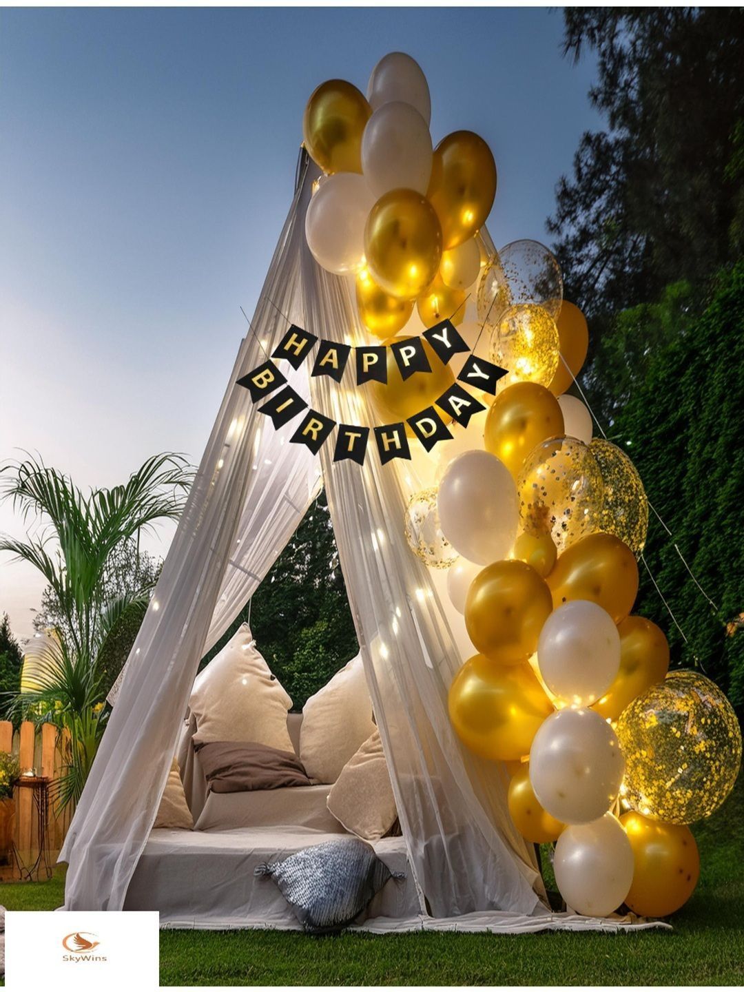 SKYWINS White Fabric Birthday Decor Kit