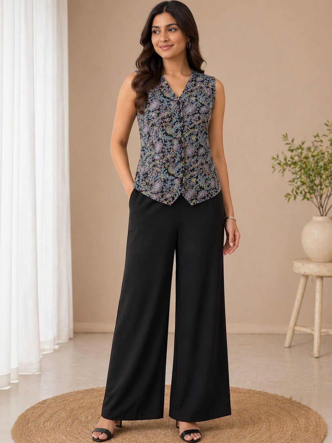SkyaSia Cotton Printed Top with Palazzos