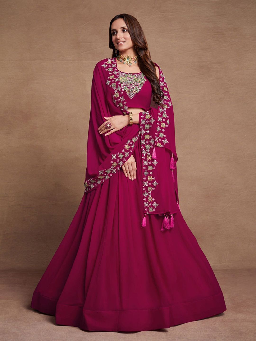 NEEL ART Embroidered Sequinned Semi-Stitched Lehenga & Unstitched Blouse With Dupatta