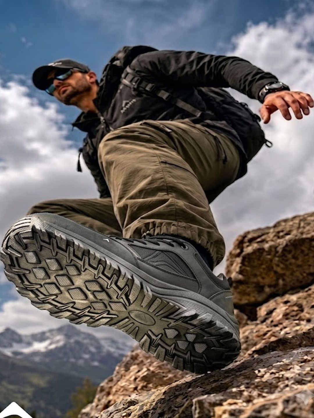 Adventra Sports Men Black Low Top Hiking Shoes with AntiSkid Rubber Sole EH500