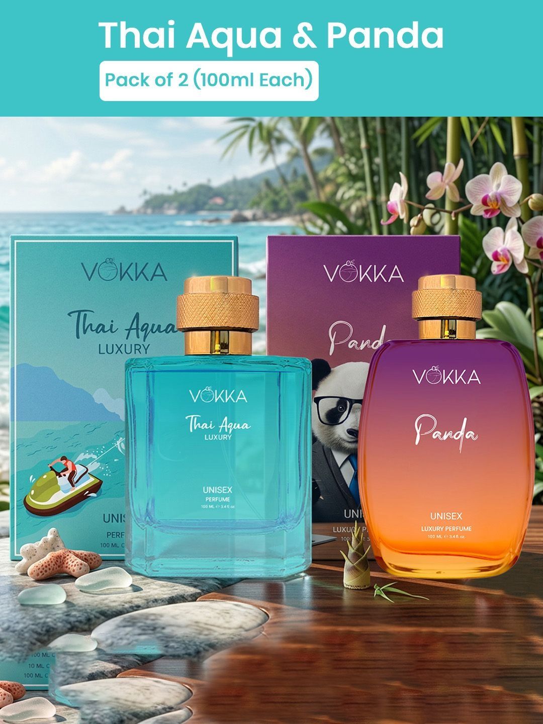 VOKKA Set Of 2 Thai Aqua & Panda Long-Lasting Perfumes - 100 ml Each